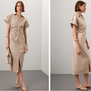 Saunders Collective Beige Ruched Shirt Dress